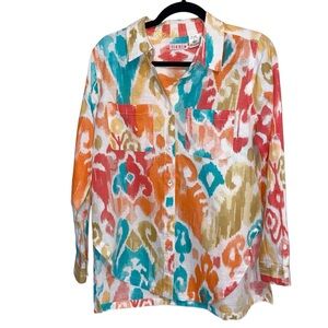 Tizzie Shirt Womens Small Coastal Linen Cotton Resort Artsy Beachy Dizzy Lizzie